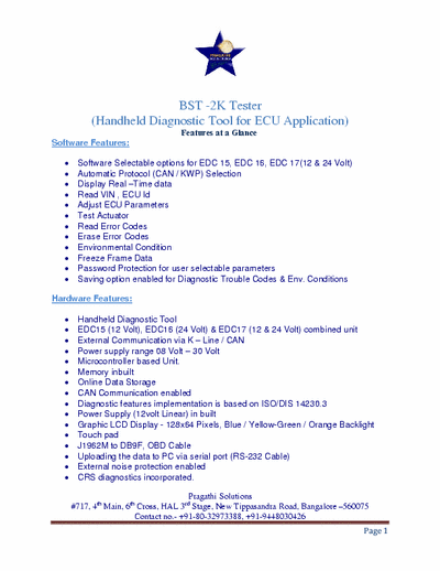 Pragathi Solutions BST-2k Diagnostic Tester